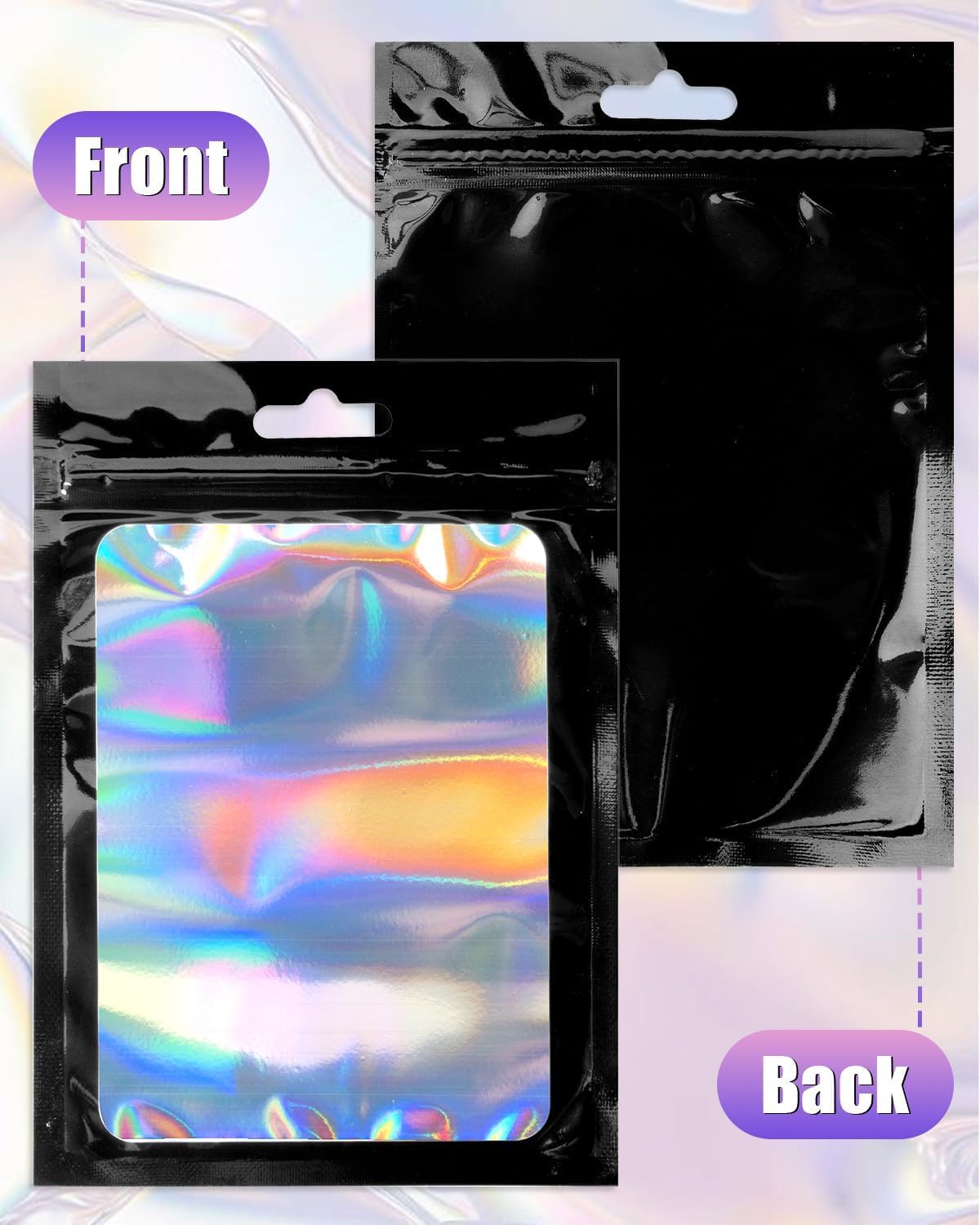 Holographic Resealable Mylar Bags 200 PCS, 4x6 Inch Smell Proof Foil Pouch for Food Storage, Party Favors, Gift Packaging (Pack of 4) image 3