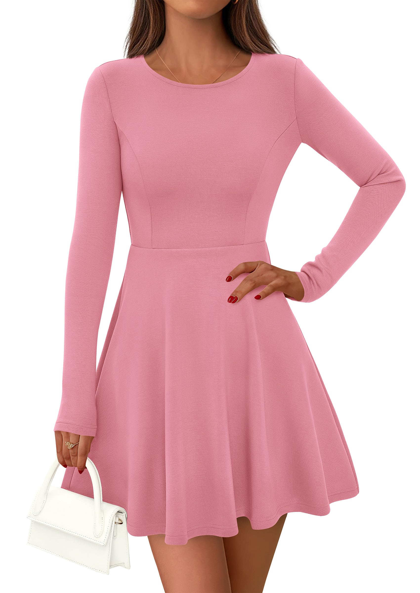 PRETTYGARDEN Womens Long Sleeve Cocktail Mini Dress 2026 Fall Crew Neck A Line Homecoming Party Short Dresses Elegant Classy