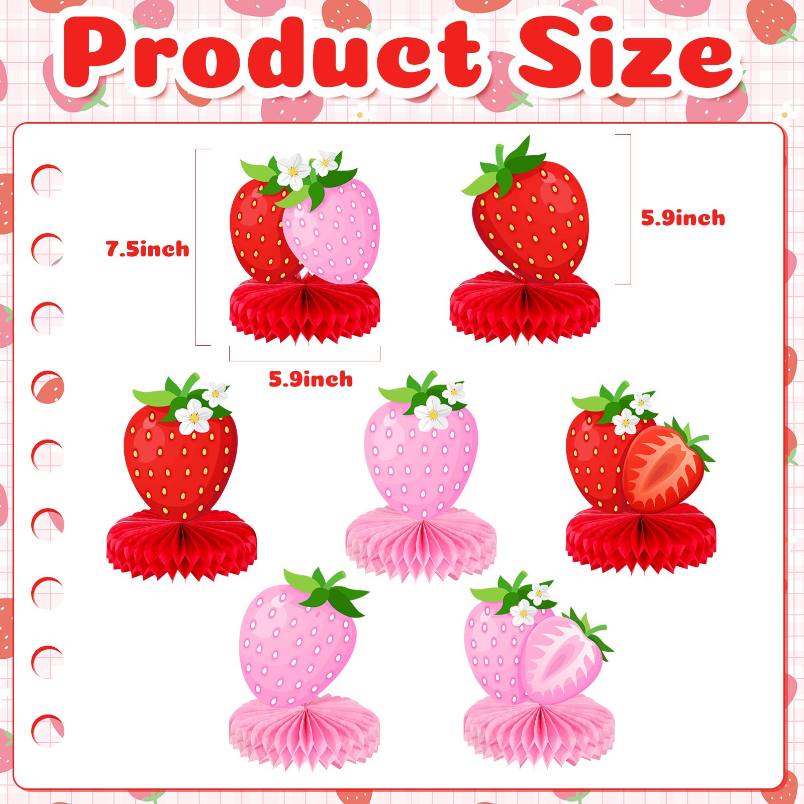 Faccito 7 Pcs Fruit Themed Party Decorations Strawberry Lemon Honeycomb Centerpieces Summer Fruit Table Decorations for Sweet Berry One Birthday Lemonade Table Toppers(Strawberry)