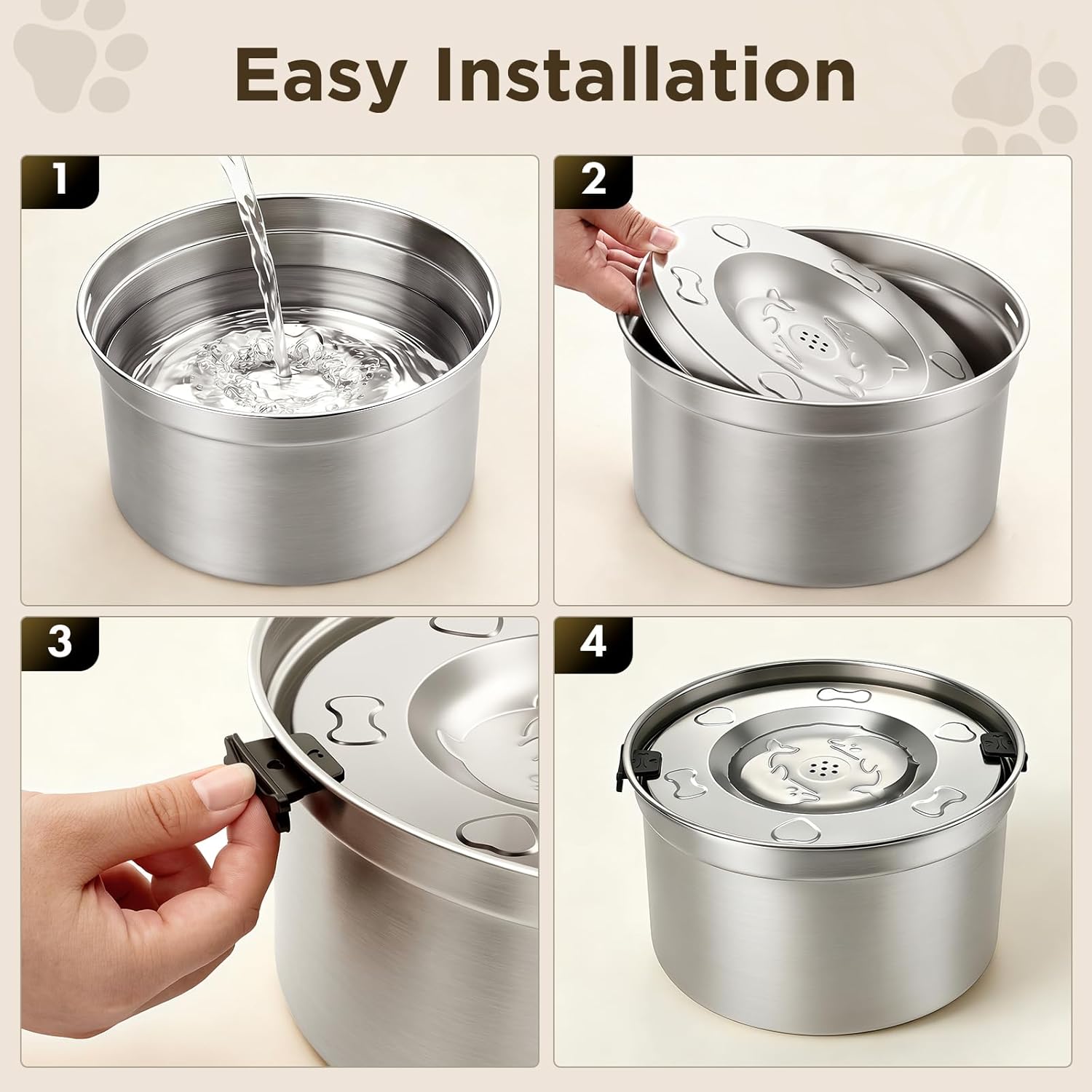 3.2L/108oz No Spill Dog Water Bowl & 4 Cups Slow Feeder Bowl Set - 304 Stainless Steel, Splash Proof Anti Slobber Stopper for Dogs, Slow Drinking & Eating Puzzle Bowl for Large Medium Small Breeds