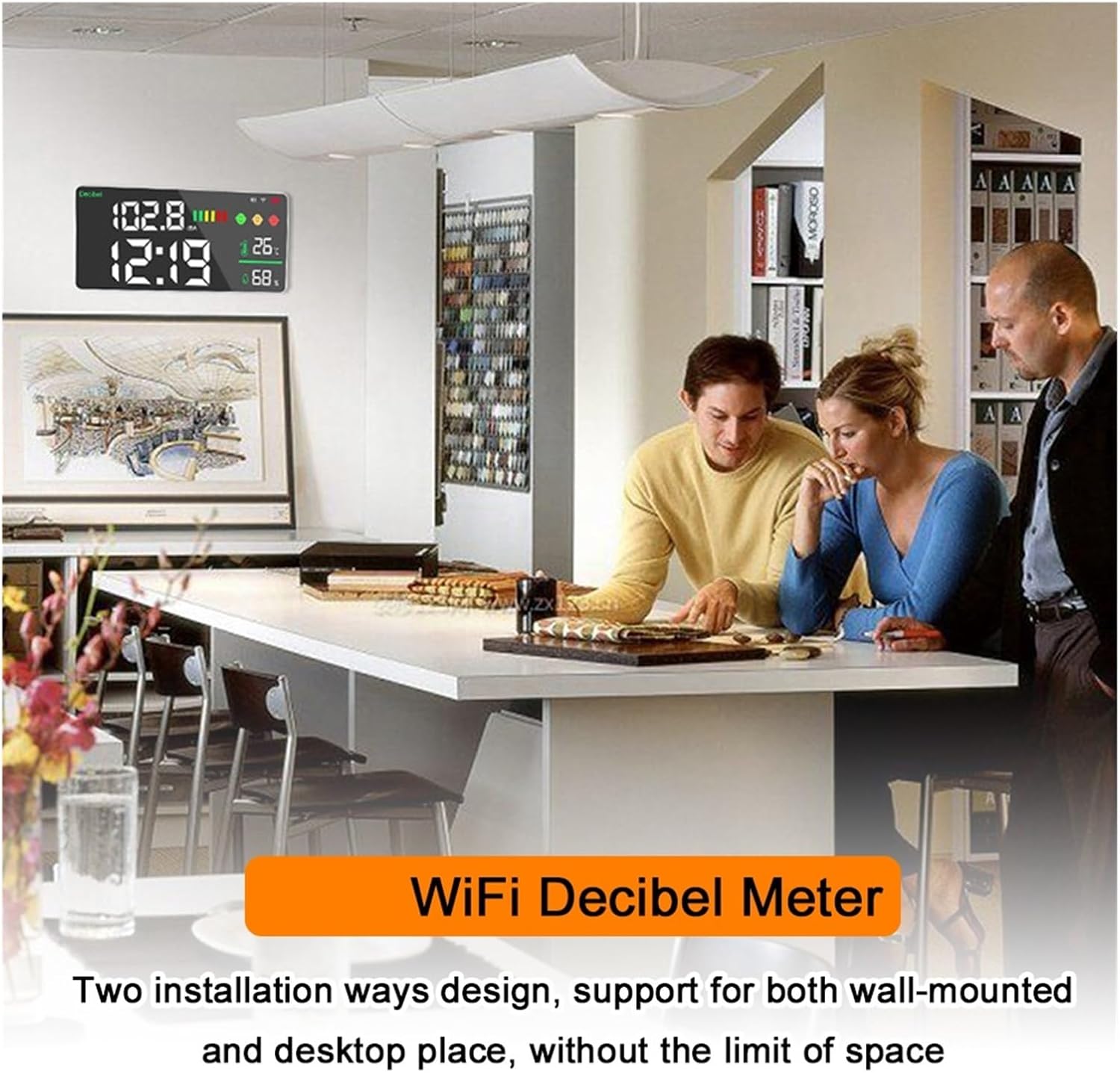 Decibel Meter 4 in 1 Temperature and Humidity Decibel Tester Alarm Clock 11-inch LED Color Display Control
