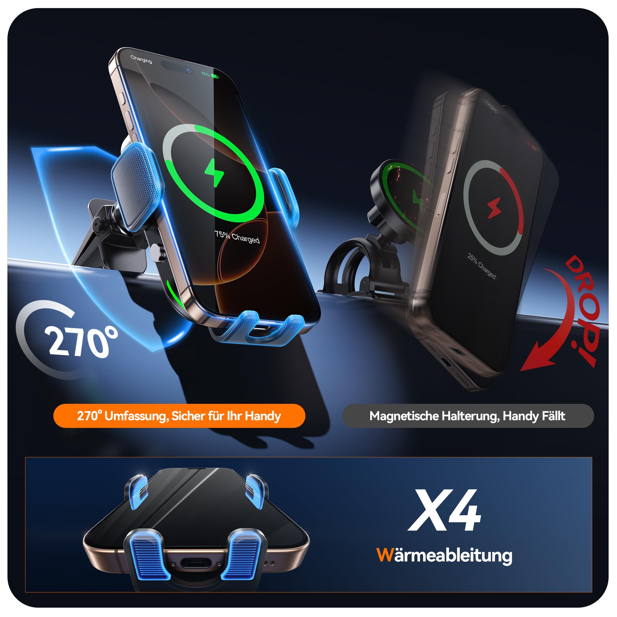 Auckly 15W Fast Wireless Charger Auto Handyhalterung Mit Ladefunktion Automatischer Induktion Motor Betrieb Qi Ladestation Auto Kfz Handy Halterung Auto Lüftung für iPhone Samsung Huawei LG usw