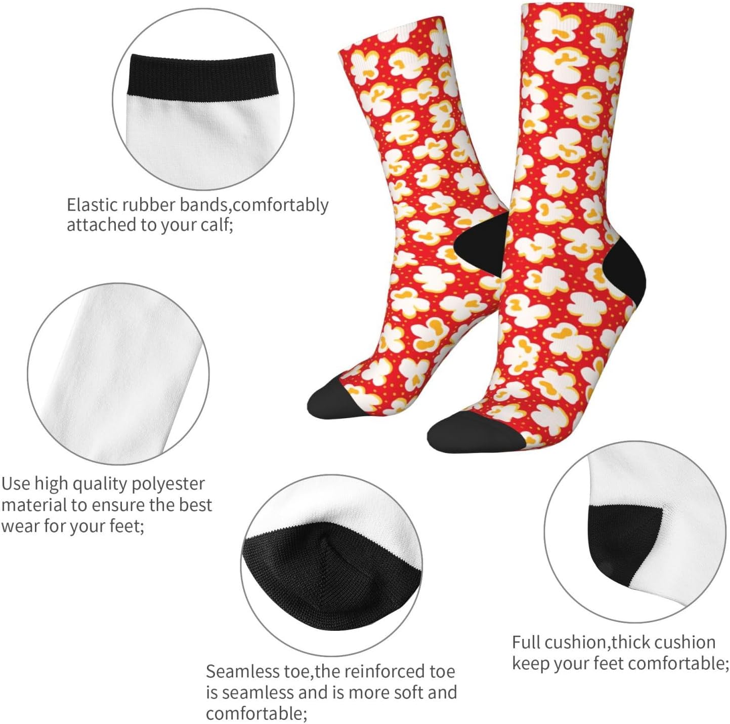 Calf Socks Casual Above Ankle Sock Popcorn PrintCrew Socks for Men Women Moisture Wicking Cushion Sports