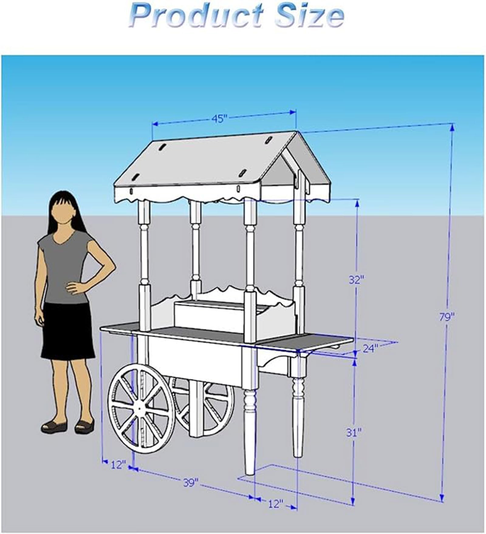 Carrito de caramelos blanco para bricolaje, mesa de 62 pulgadas, impresionante carrito de dulces para fiestas de cumpleaños, bodas y centros de mesa de baby shower, ruedas fijas para fotos