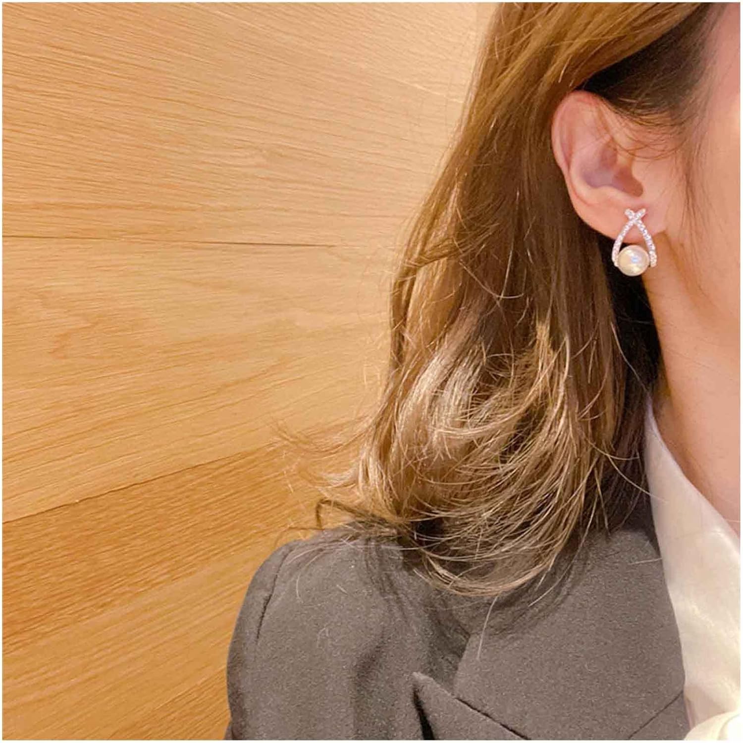 Vintage Pearl Stud Earrings Cz Pearl Earrings Bohemian Pearl Stud Earrings Gold Crystal Bar Earrings Pearl Cross Criss Earrings Jewelry for Women - Image 3