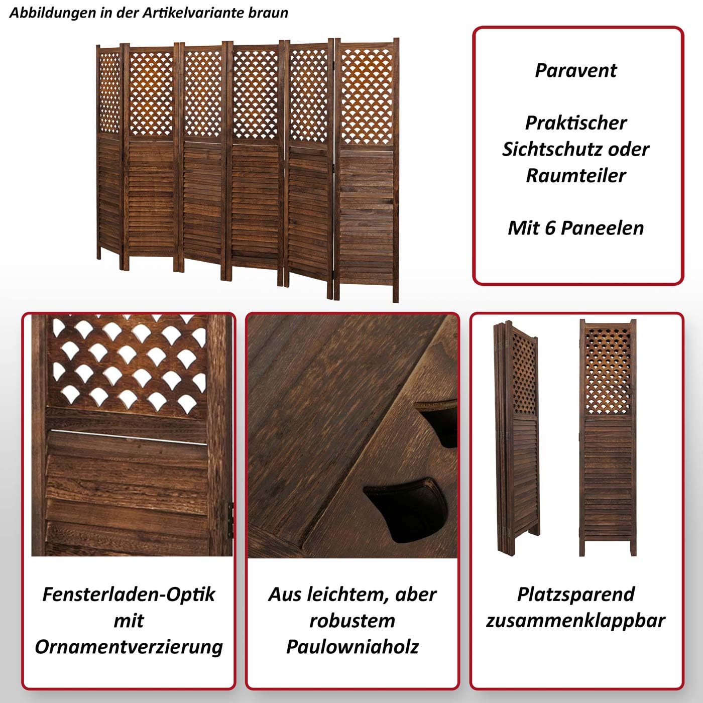 Mendler Paravent HWC-A84, Ornamente 170x245cm - braun