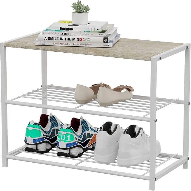 HOME BI Industrial Shoe Rack, 3-Tier Metal Shoe Storage Organizer, Shoe Storage Shelves with Stable Metal Frame, Durable Shoe Organizer Shelf for Closet, Hallway, Entryway, Living Room (white)