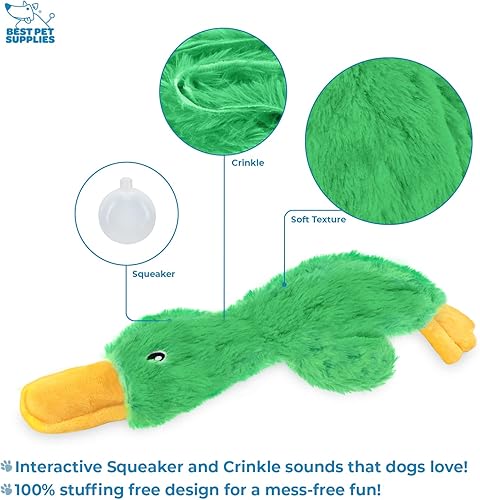 Miniatura 3 de Best Pet Supplies - Juguetes para cachorros y perros adultos, crujen y hacen chirridos, pato, verde claro