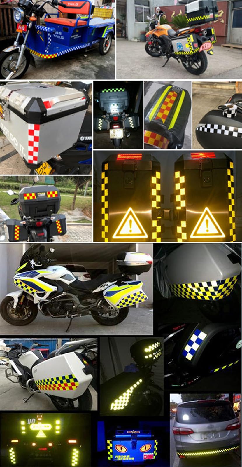 Cinta reflectante, Cinta adhesiva de seguridad 2 pulgadas x 148 pies con diseño celosía a cuadros for vehículos, bicicletas, ropa, cascos y buzones(Yellow White)