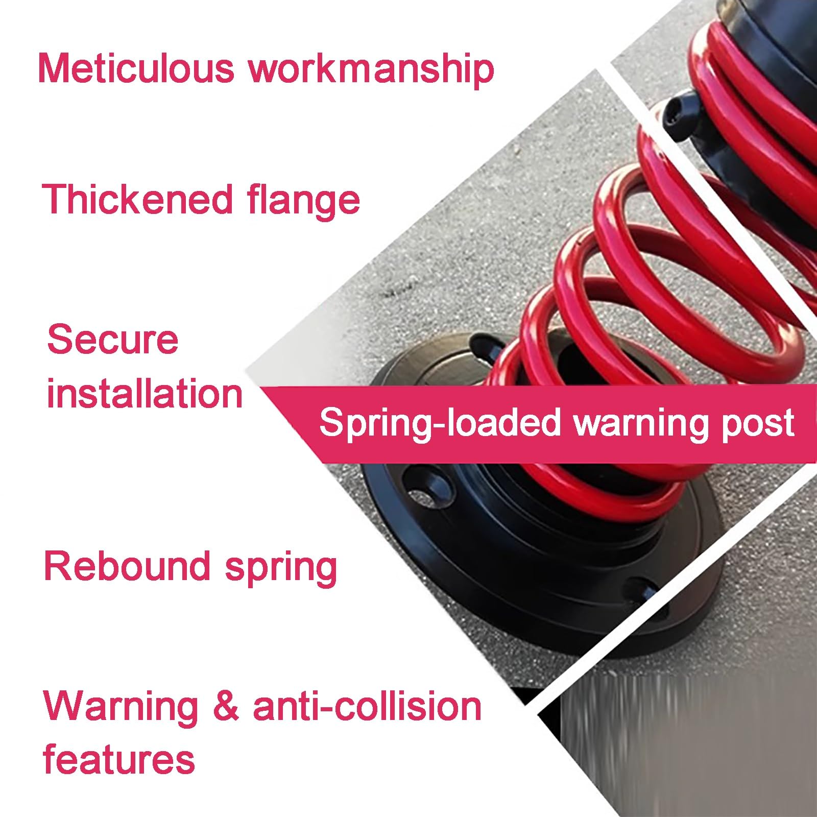 60cm Bollard de Sécurité à Ressort, Borne de Sécurité en Tuyau d'acier avec Bande Réfléchissante, Colonne Anti-Collision pour Stationnement et Zone Sensible à la Circulation(4pcs)
