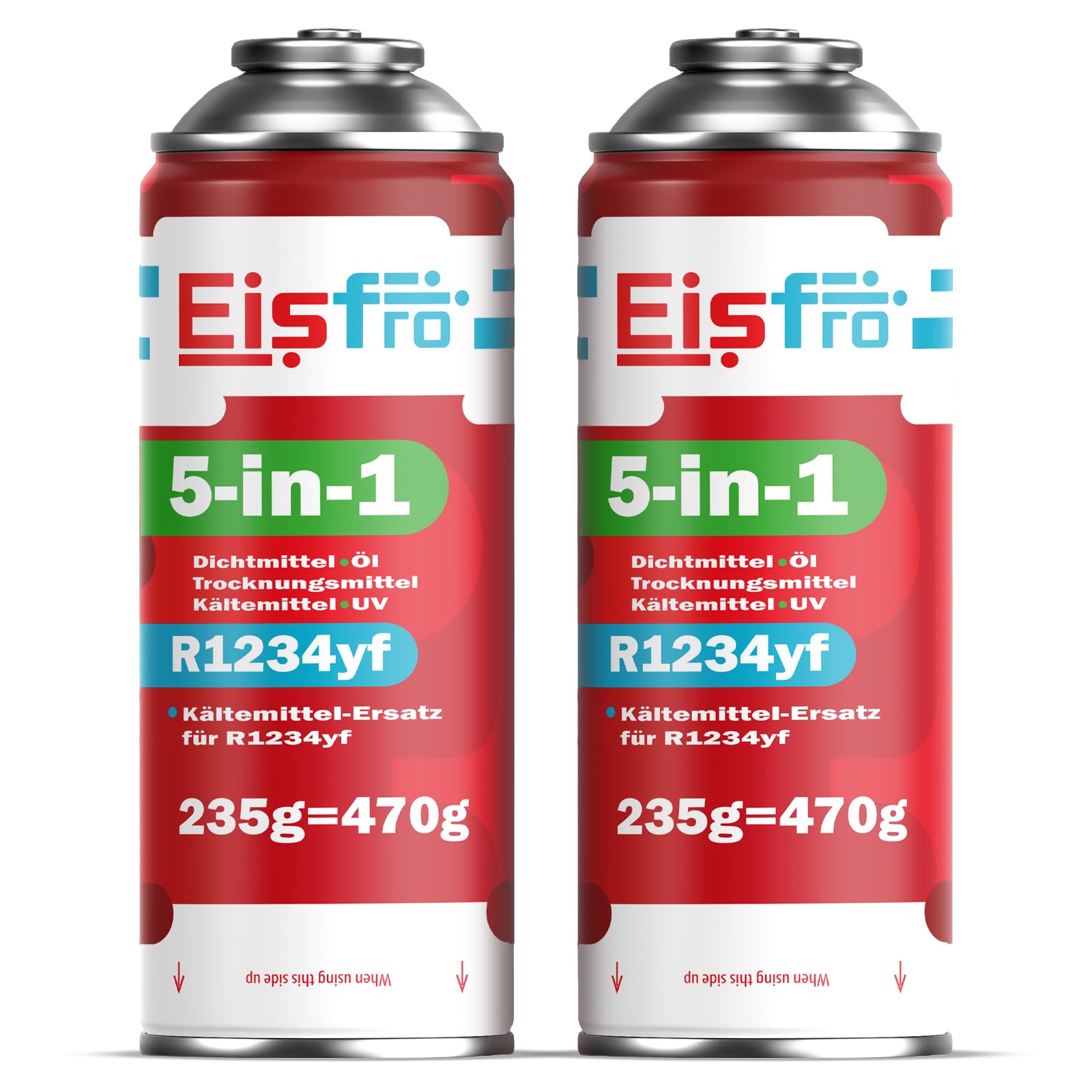 5in1 - Kältemittel R1234yf x2 für Auto Klimaanlage mit Öl, Dichtungsmittel, UV-Farbstoff, Trocknungsmittel - Schnelle Anwendung - Schützt den Kompressor - 235g Jede Dose