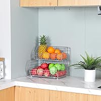 Vista 6 de 2-Tier Fruit Vegetable Basket Wall-mounted Wire Storage Baskets Detachable Stackable Countertop Bin Kitchen Organizer Pantry for Snack Canned Foods