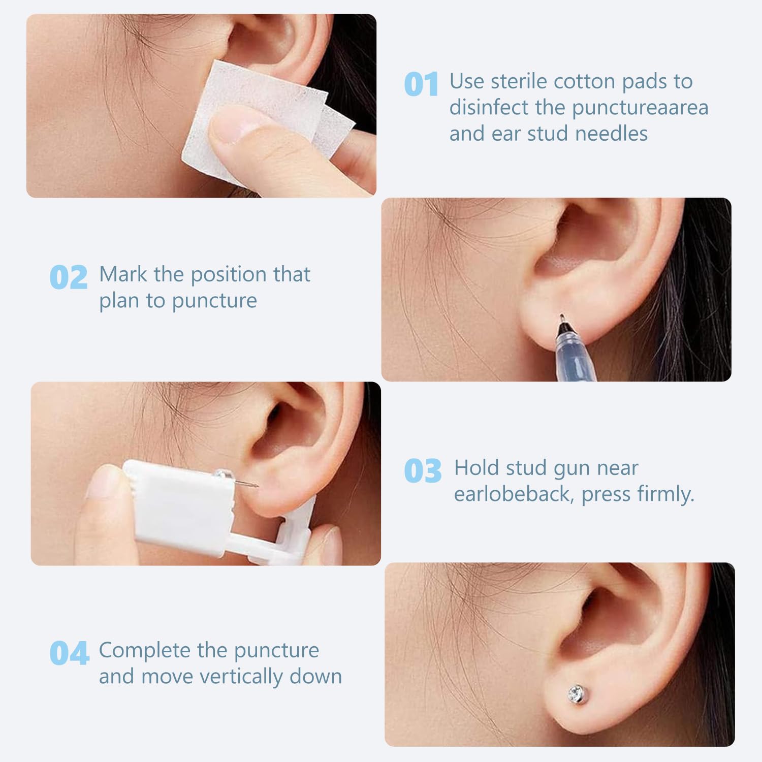 Pistola Perforadora de Oreja Desechable 2 Piezas, Kit de Perforación con Pendientes, Herramienta Piercing para Nariz, Máquina Portátil Blanca