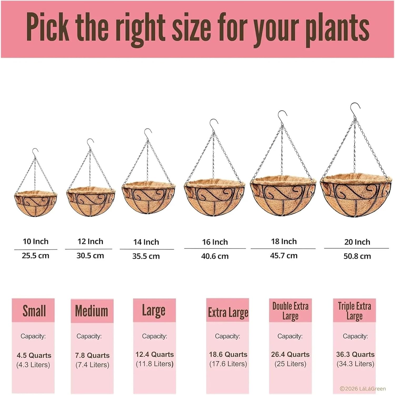 12 Inch Hanging Planter with Coco Liner, Black Metal Wire Basket for Outdoor Plants, Balcony Decor