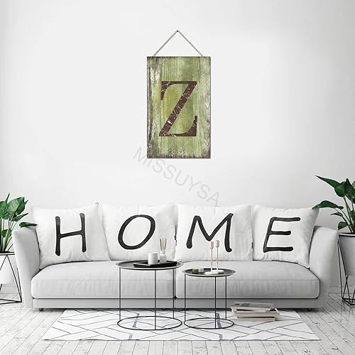 Vista 332 de Letrero colgante de madera con letra J, letrero de madera para decoración del hogar, 26 letras del alfabeto de metal, placa de madera, decoración