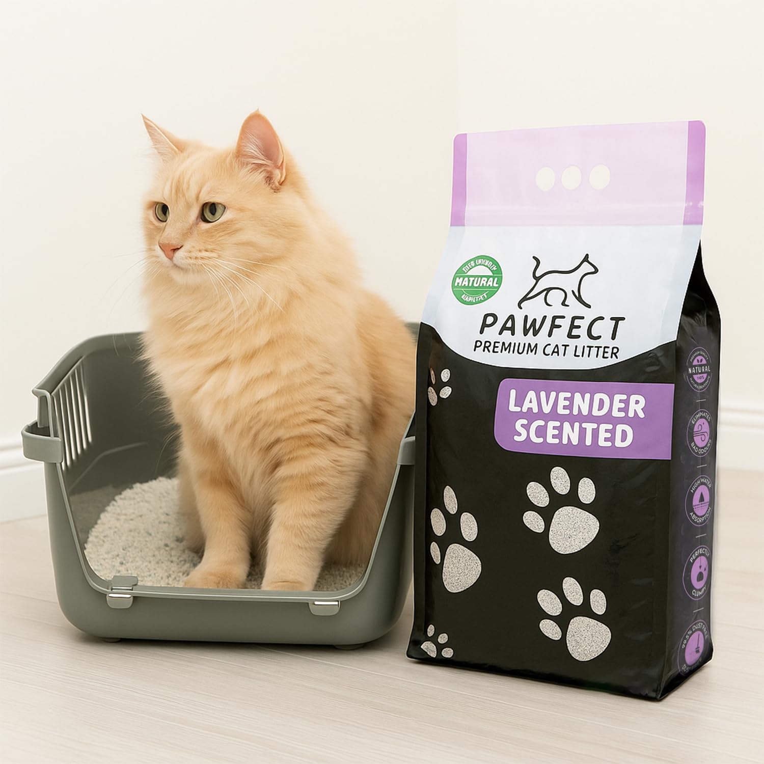 Arena aglutinante para gatos con aroma a lavanda, 4.4 kg/5 litros, sin polvo, control de olores