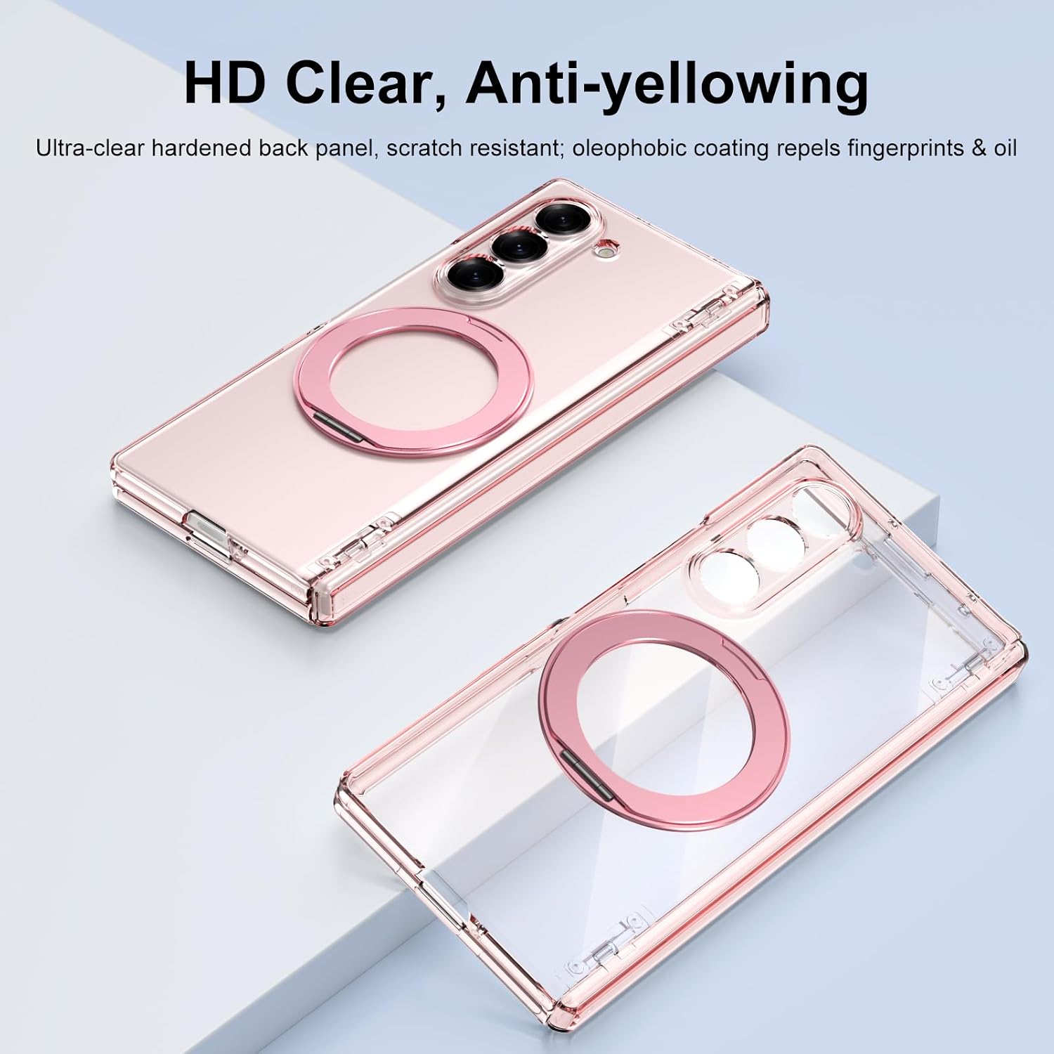 Magnetic Kickstand Case for Samsung Galaxy Z Fold 6,Translucent Full Hinge Protective Shockproof Case Bulit-in Screen Protector.Pink image 5