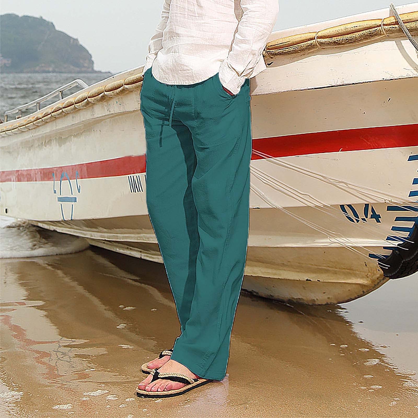 Men's Lounge Pants Men Khaki Pants Trousers for Men Lightweight Pants for Men Linen Beach Pants Mens Baggy Pants Men Khaki Pants Pantalones Deportivos para Hombre Beach Pants (Green,S)