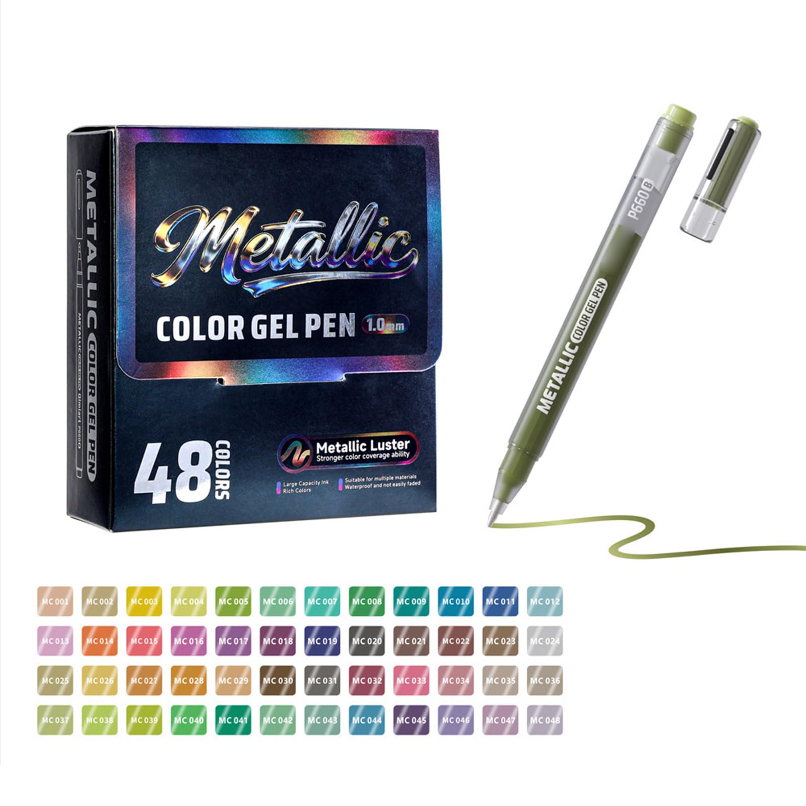 Bolígrafo de gel metálico multicolor de 48 colores para artistas, estudiantes, diarios, bocetos y proyectos de arte creativo, pincel de escritura a mano