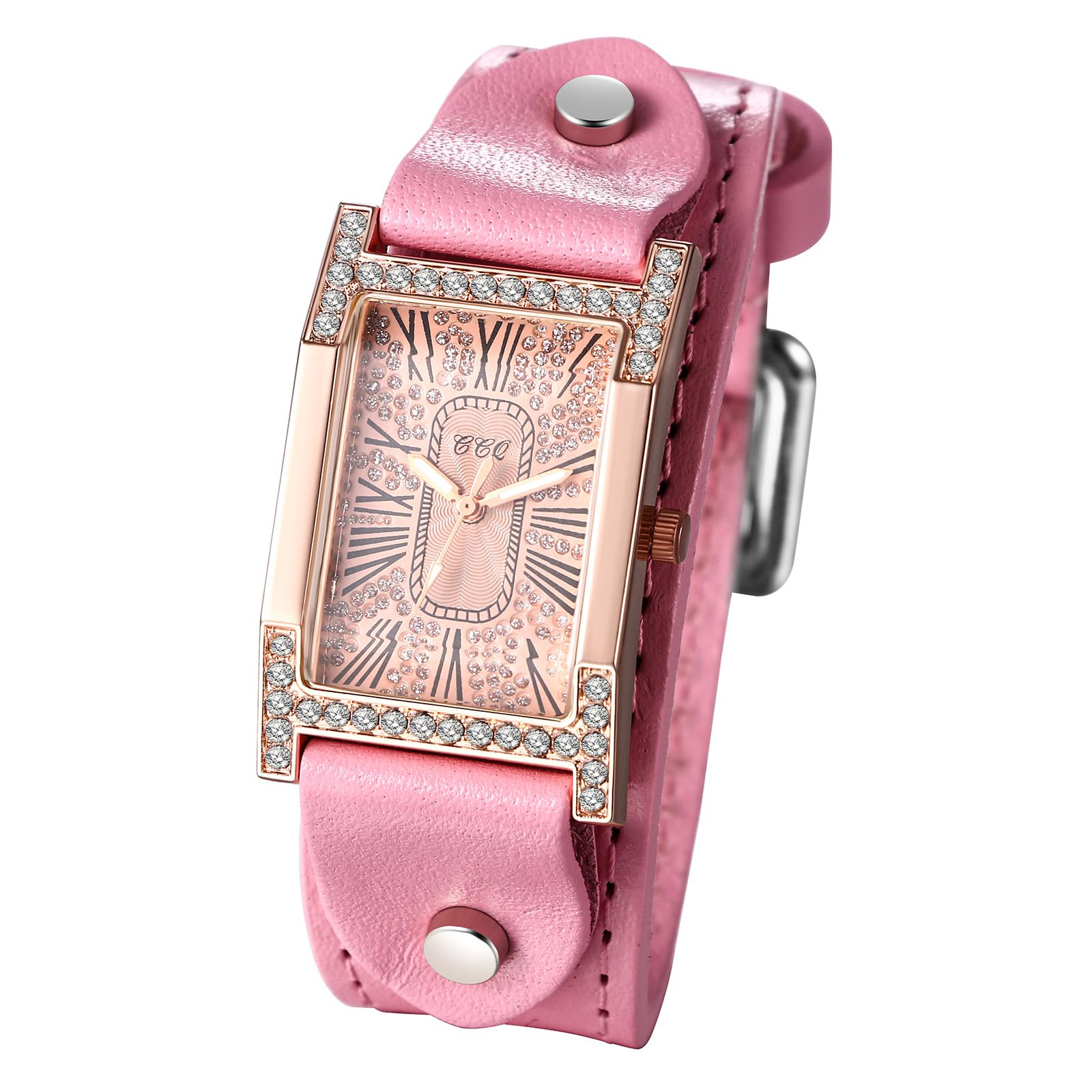 JewelryWe Uhren Damen Analog Quarz Datum Kalender 30m Wasserdicht Armbanduhr Rechteckig Römische Ziffern Geschäfts Beiläufige Uhr mit Echtleder Leder Armband Schwarz/Grün