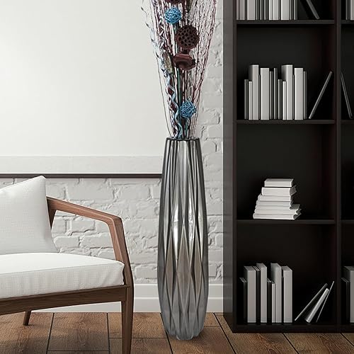Miniatura 3 de TDIAVH Jarrón de cerámica plateado de 28 pulgadas de alto, jarrones grandes modernos para decoración de sala de estar, decoración de jarrón grande