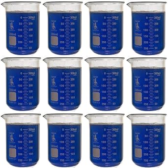 300ml Beaker, Low Form Griffin, Borosilicate 3.3 Glass, Double Scale, Graduated, Karter Scientific Pack of 12