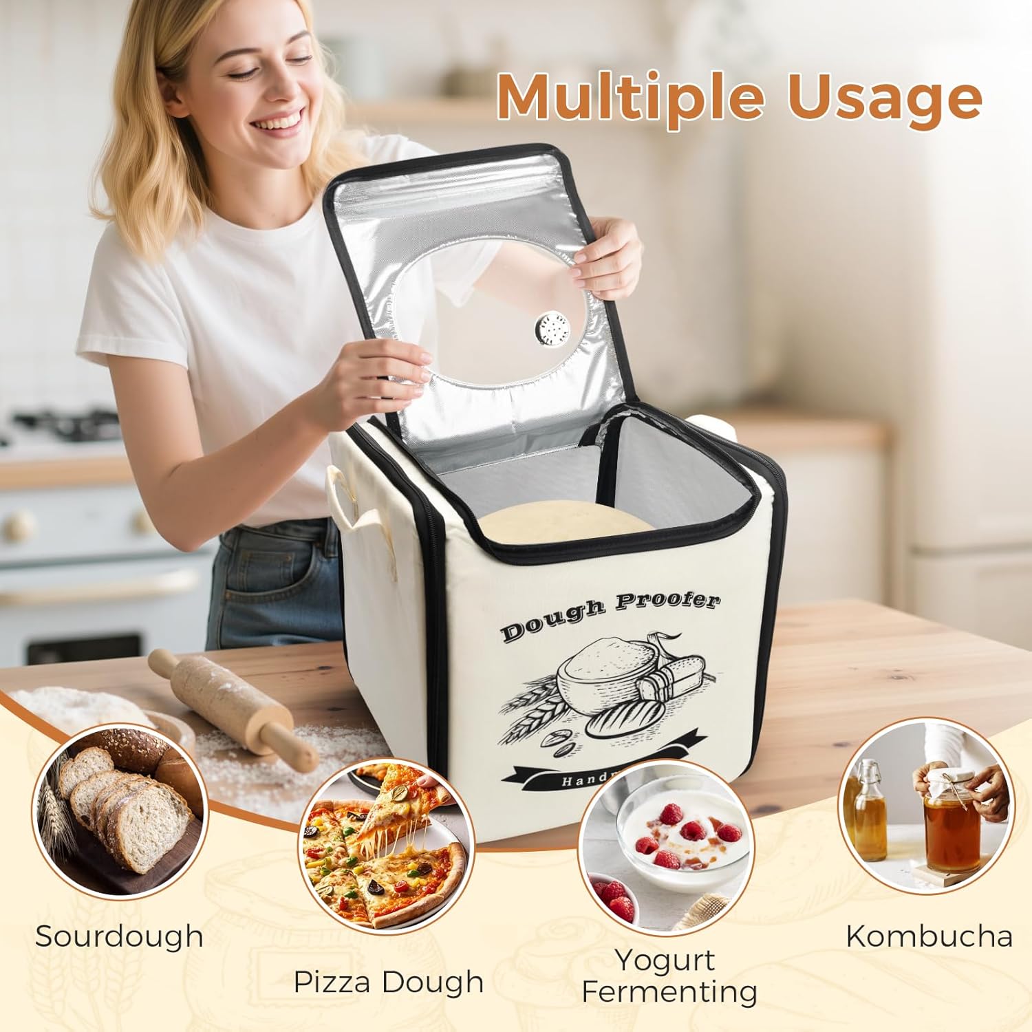 Homelove Folding Bread Proofing Box - Dough Proofer with 65-125℉ Temp Control & 25-Timer, Sourdough Starter Warmer with Metal Rack & Humidity Meter for Sourdough, Bread Baking, Pizza, Yogurt, Kombucha
