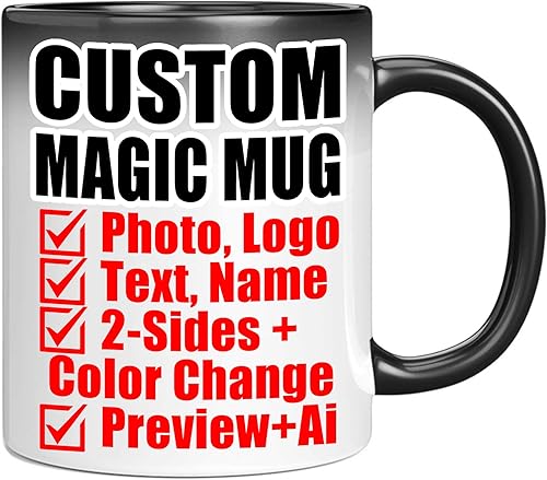 Taza personalizada que cambia de color, tazas de café mágicas personalizadas con texto de imagen, 11 onzas, taza sensible al calor, con nombre,