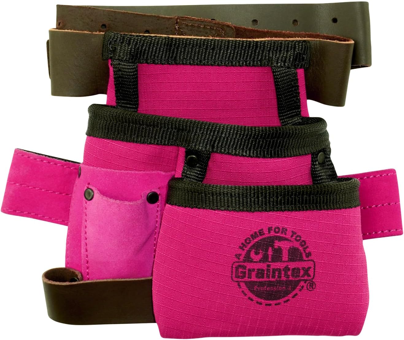 Graintex 4 Pocket Children Tool Pouch, Ripstop Canvas Double Layered, Leather Trims, Kid's Real Tool Bag, Boys and Girls Tool Belt for Home Improvement, 1.1/2" Leather Belt, Hammer Loop