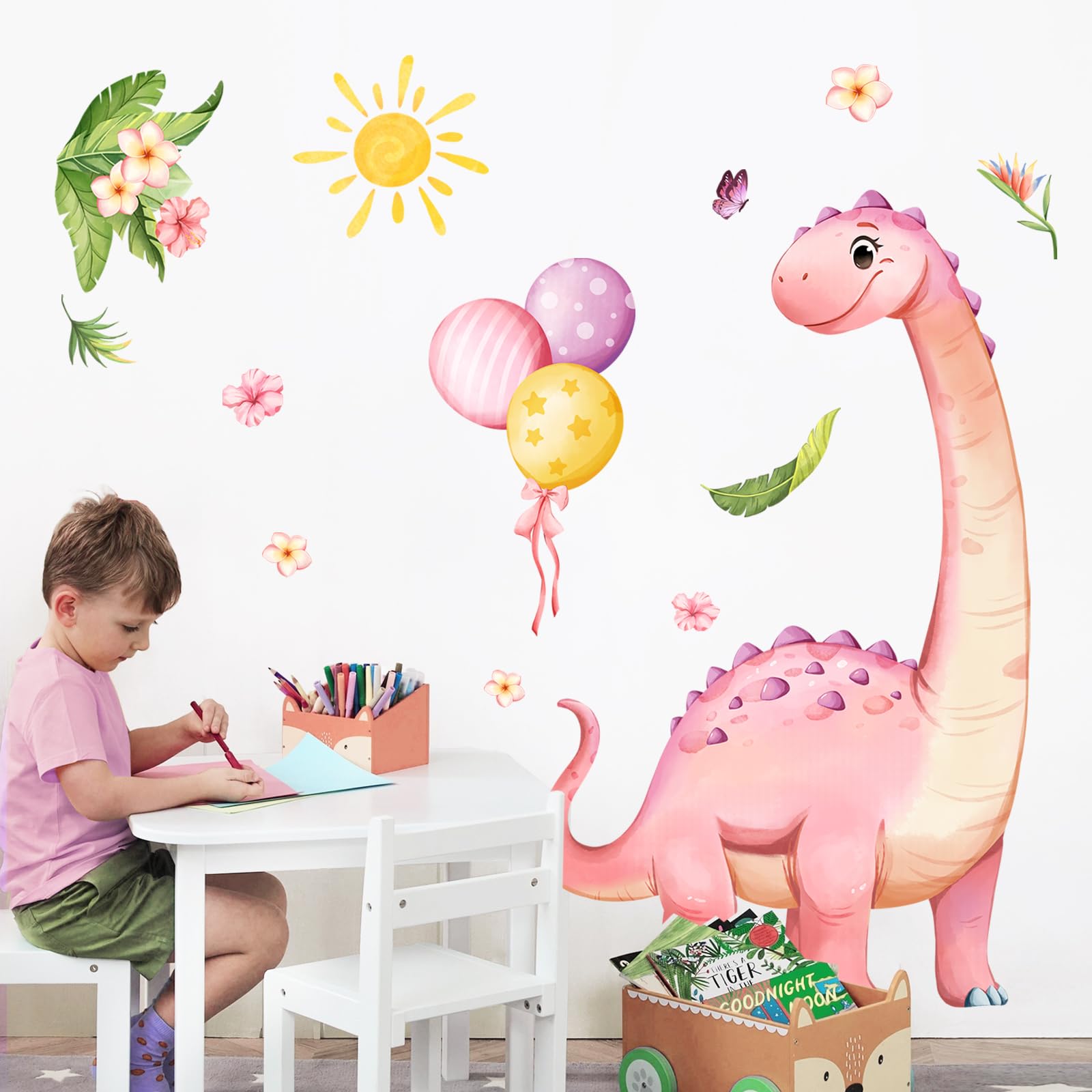 Supzone Large Dinosaur Wall Stickers for Girls Bedroom Pink Dinosaur Wall Decals Dino Wall Art Decor for Baby Girls Nursery Kids Bedroom Living Room Toddlers - Image 3