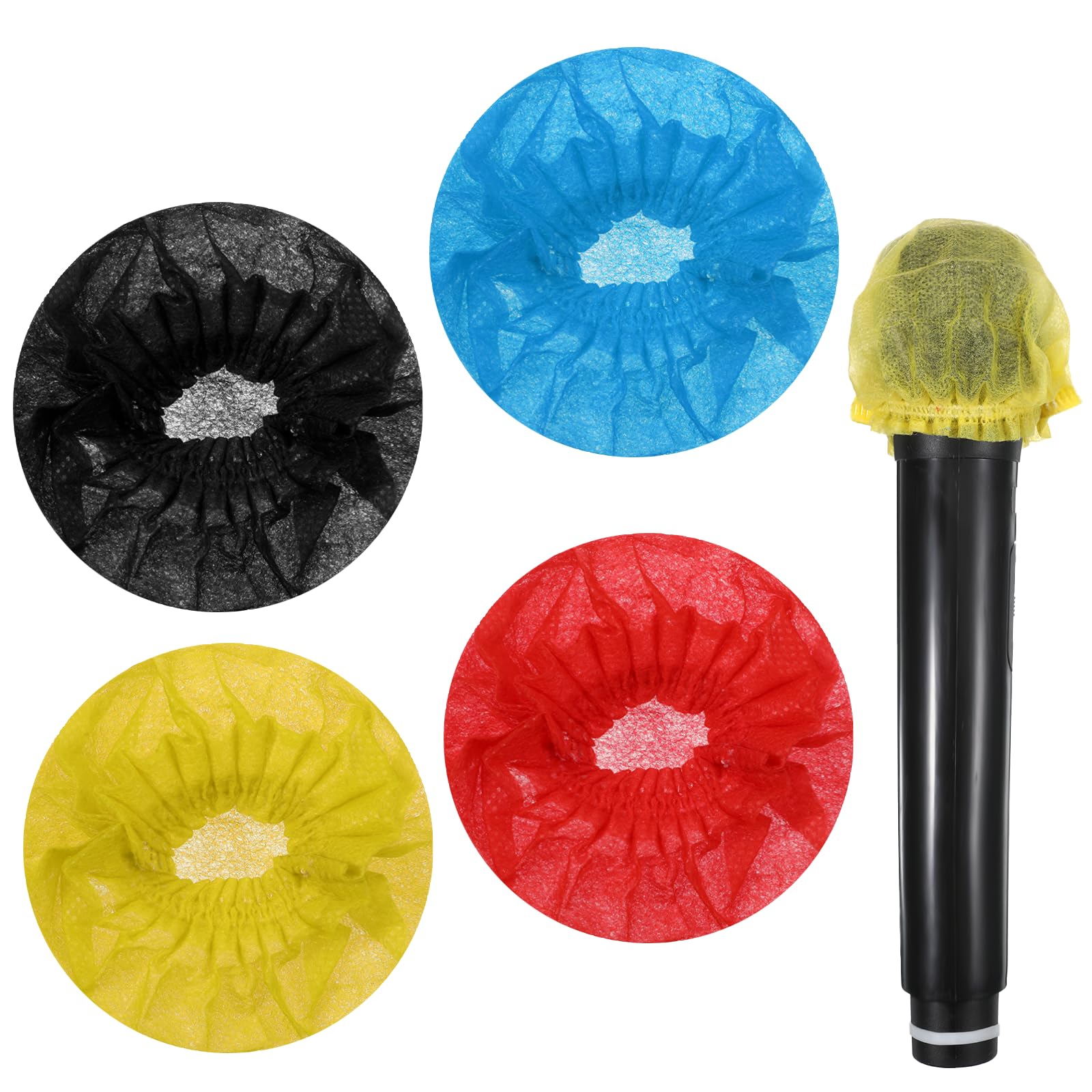 100 Pcs Disposable Microphone Cover 4 Colors Karaoke Mic Cover with Elastic Band Non-Woven Microphone Windscreen Protective Cap Colorful Handheld Mic Hygiene Covers for KTV Home Karaoke Bar