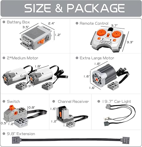Miniatura 7 de Juego de motor de función de potencia de 9 piezas, control remoto y kit de motor de batería, compatible con juegos Lego Technic, nuevos motores y