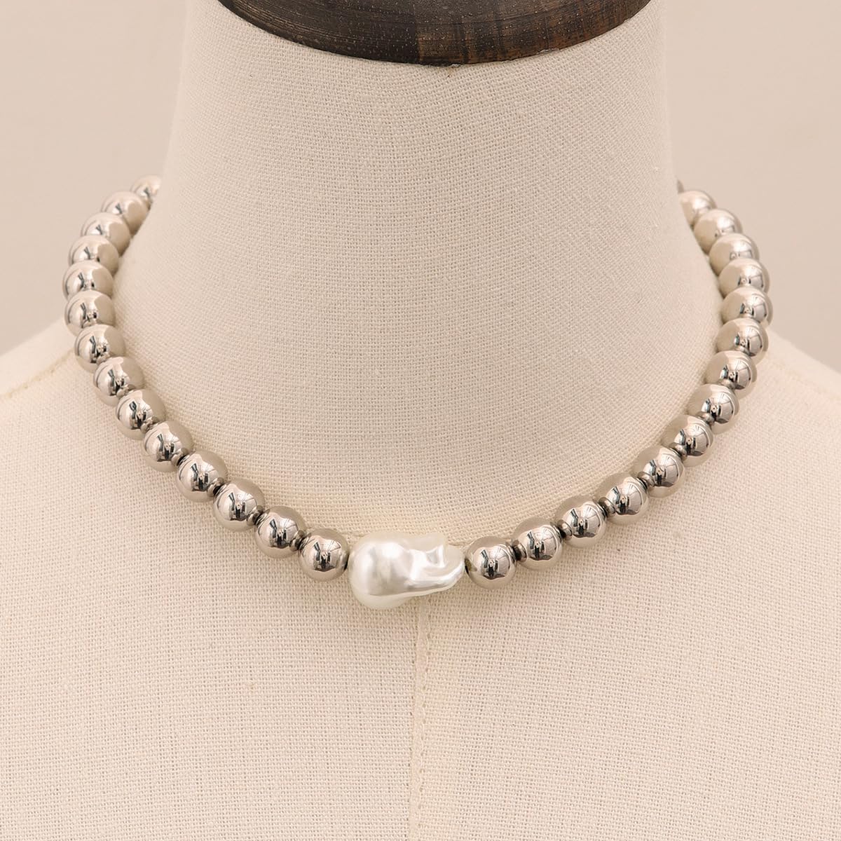 Natural Freshwater Baroque Pearl Necklace 14K Gold Plated Dainty Choker Necklace for Women Girls Snake Chain/Cuban Link/Paperclip/Ball Beaded Chain/Tennis Chain Fashion Jewelry for Gift - Image 3