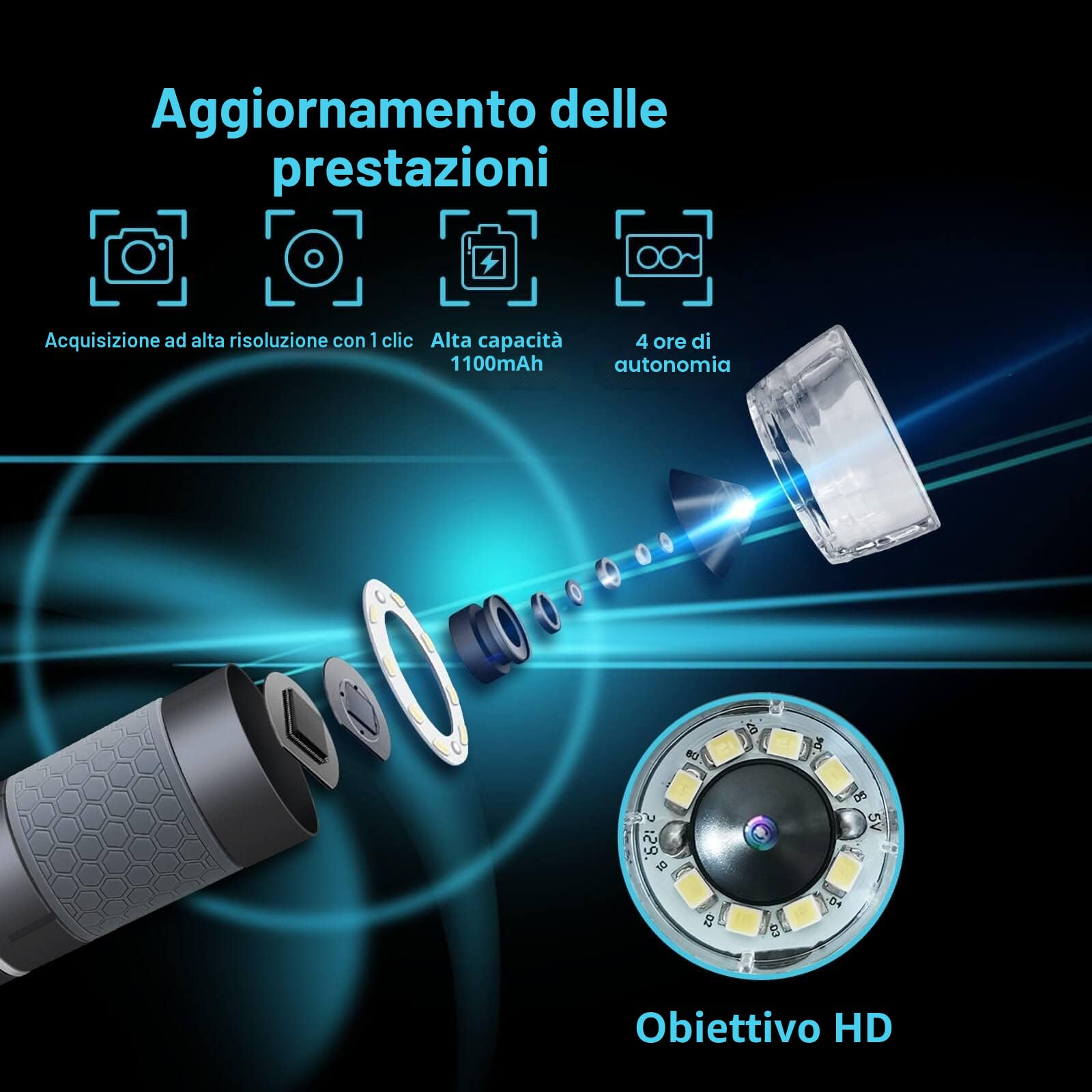 4K WiFi microscopio per Android, da 50 a 1000X USB Wireless Digital Scope Fotocamera per endoscopio Super HD compatibile con telefono Android Tablet iPhone iPad Windows Mac Chrome Linux