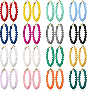 Sureio 16 Pairs Beaded Hoop Earrings Women Bohemian Circle Round Bead Ea...