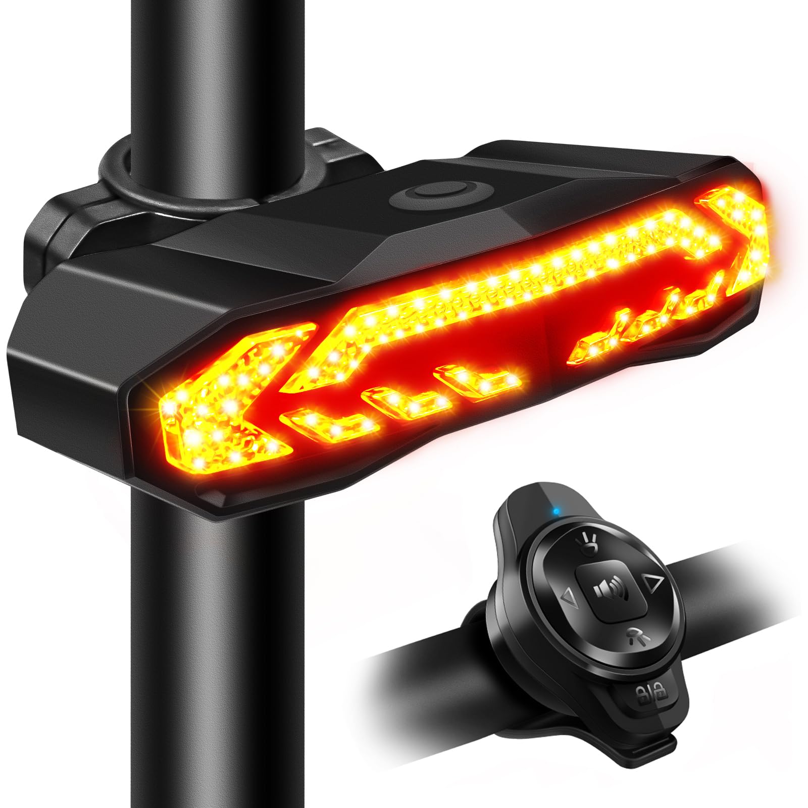 NineLeaf Bike Turn Signals, Turn Signal Kit for Ebike, Bike Turn Signals Front and Rear Auto On/Off Electric Bell Automatic Brake Light Remote Control Rear Light USB Rechargeable IP65 Waterproof