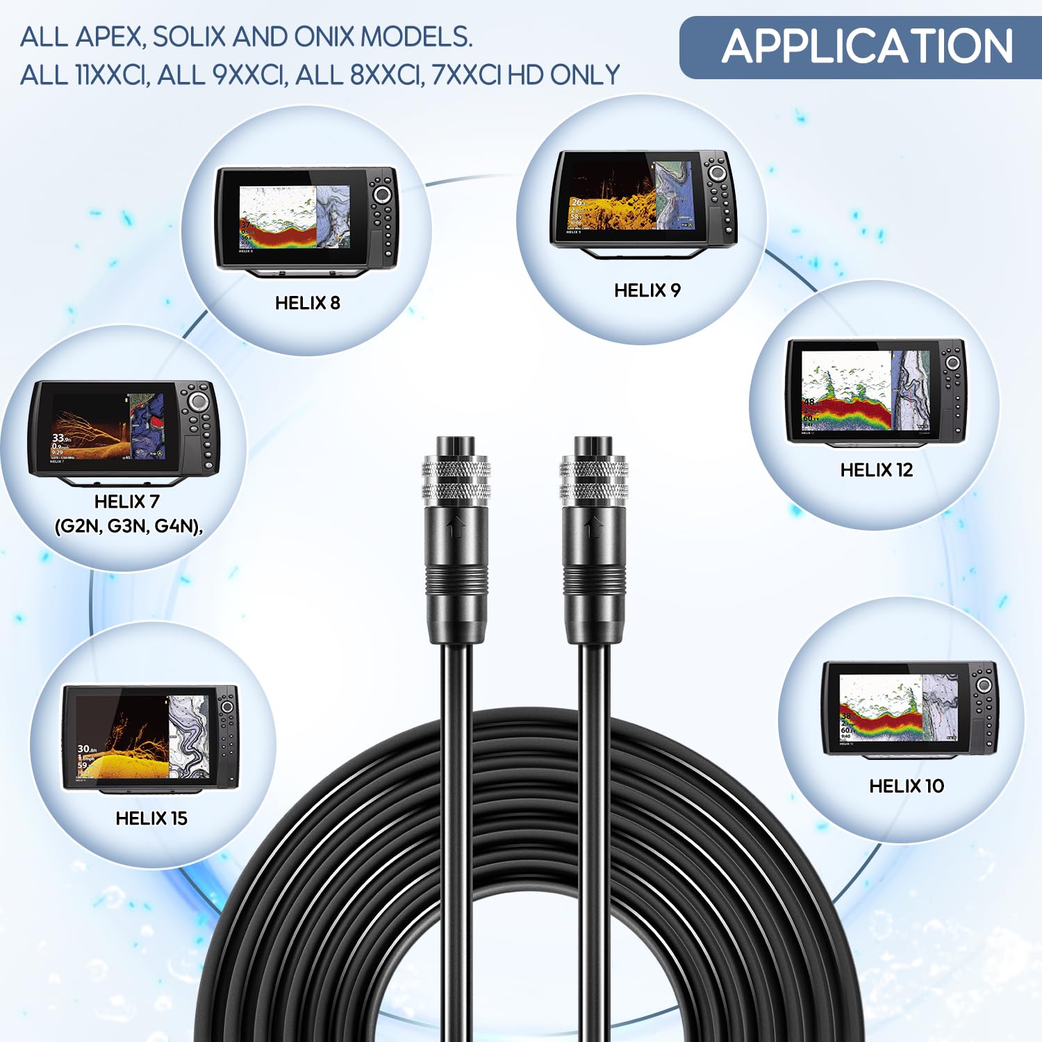 720073-2 AS EC 20E 8 pin Ethernet Cable Replacement for Humminbird, Compatible with All APEX/XPLORE/SOLIX/ONIX. Fits All HELIX 7/8/9/10/12/15 (G2N, G3N, G4N), ALL8/9/11xxci & 7xxci HD Only(10 Feet)