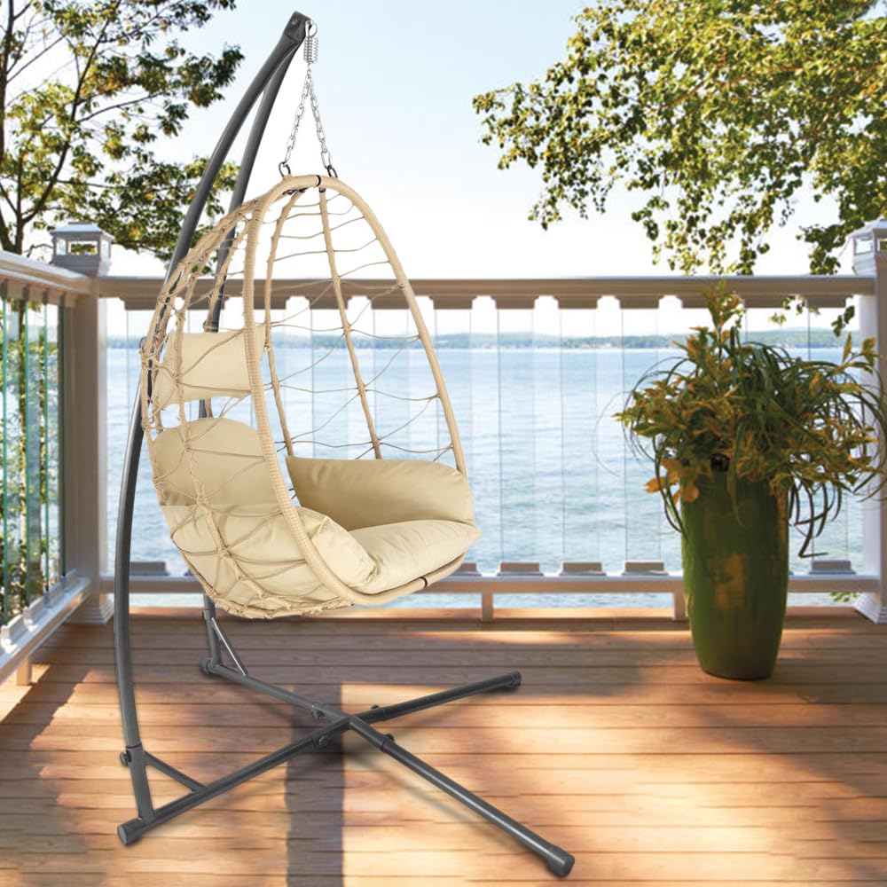 214x113x110 cm,Fauteuil de Jardin Exterieur, Chaise Hamac de Jardin, Structure en Acier, Design Cocooning avec Coussin Épais, pour Intérieur et Extérieur