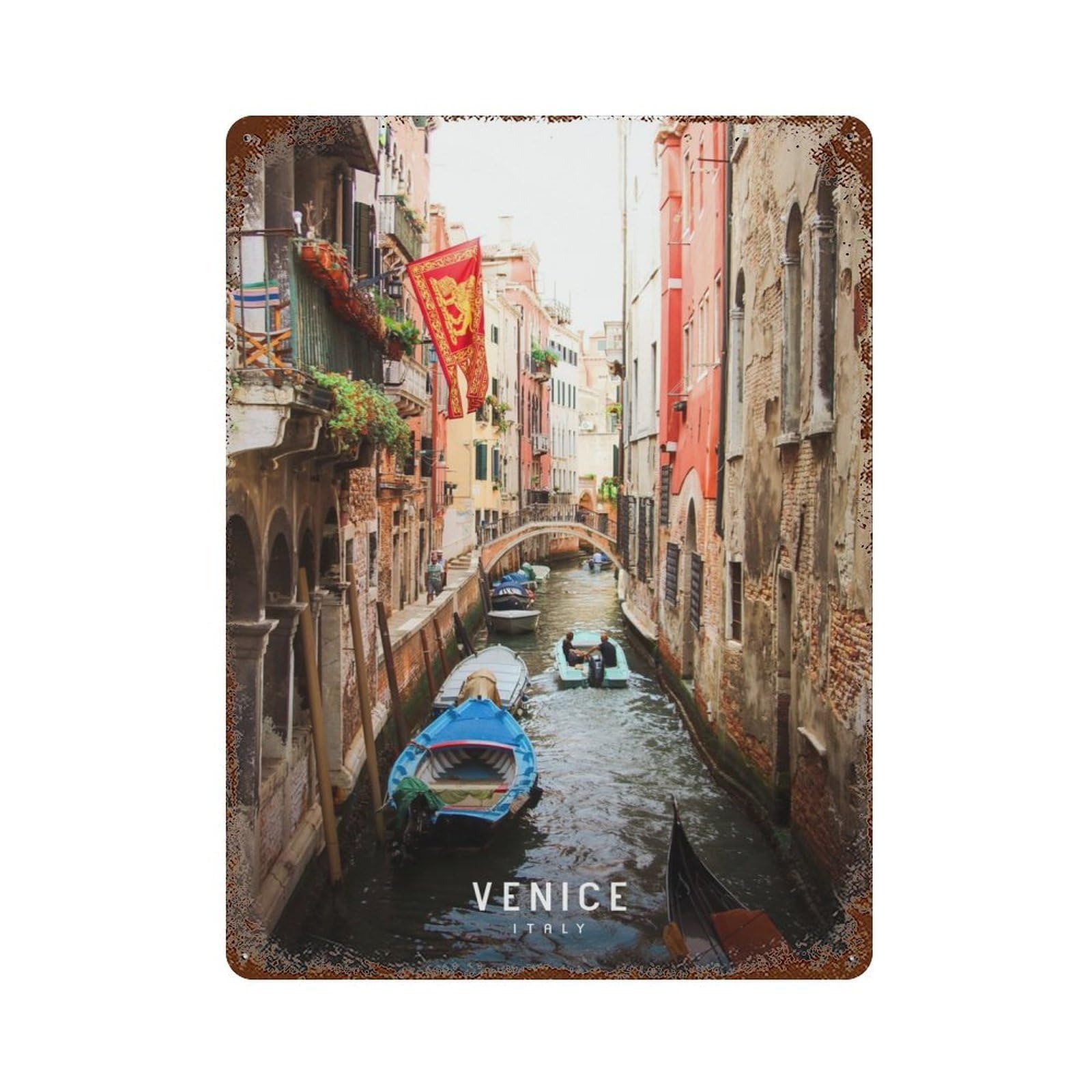 Decorative Tin Sign Venice 15.7"x11.8", Decorative Metal Wall Art for Garage, Bar And Workshop Decor