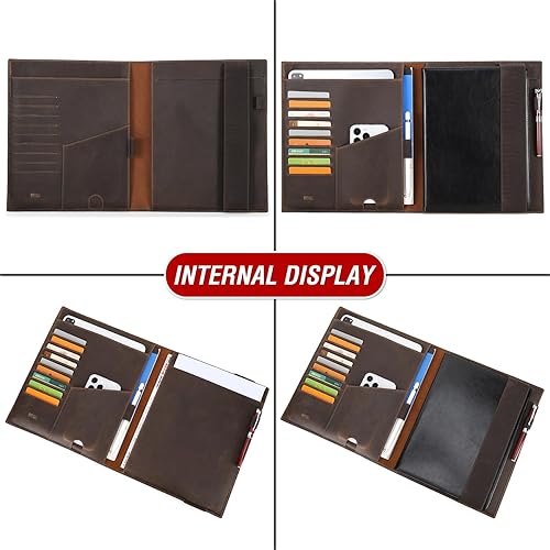 Vista 76 de Top Grain Leather Cartera grande de 12.9 pulgadas, diseño retro hecho a mano, gran capacidad, multifuncional, con cremallera, soporte para tarjetas