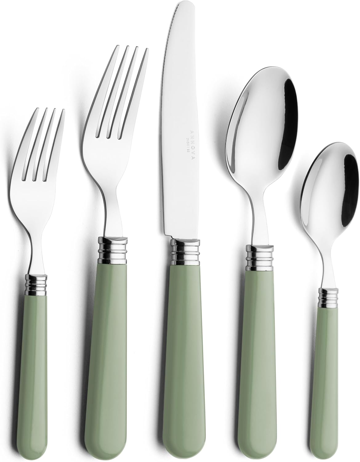 ANNOVA Silverware Set 20 Pieces Cutlery Stainless Steel Colorful Fun Handle Flatware Service for 4 - Dinner Knife, Dinner Fork, Salad fork, Dinner Spoon, Dessert Spoon (Sage Green, 20 Pieces)