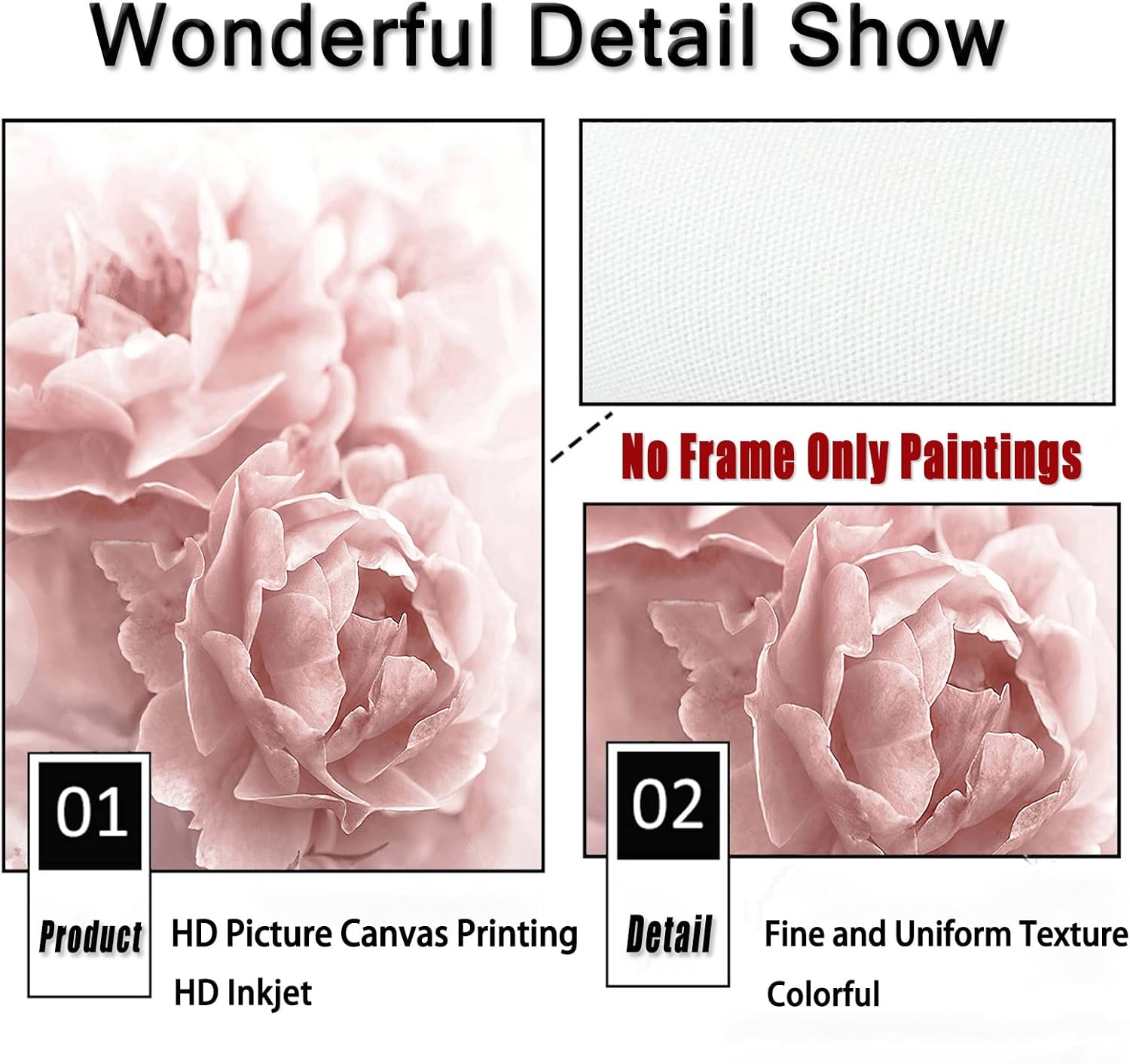 BACKYMRART Modern Flower Art Prints Pink Peony Poster Light Pink Rose Wall Art Peony Roses Art Canvas Painting Girls Bedroom Decor Flowers Canvas Wall Art for Living Room Decor 16x24in3 No Frame Pink,Rose 16x24inx3 Unframed