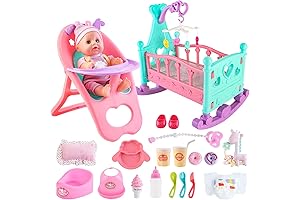 deAO Baby Doll Set with Crib Bed High Chair Stroller