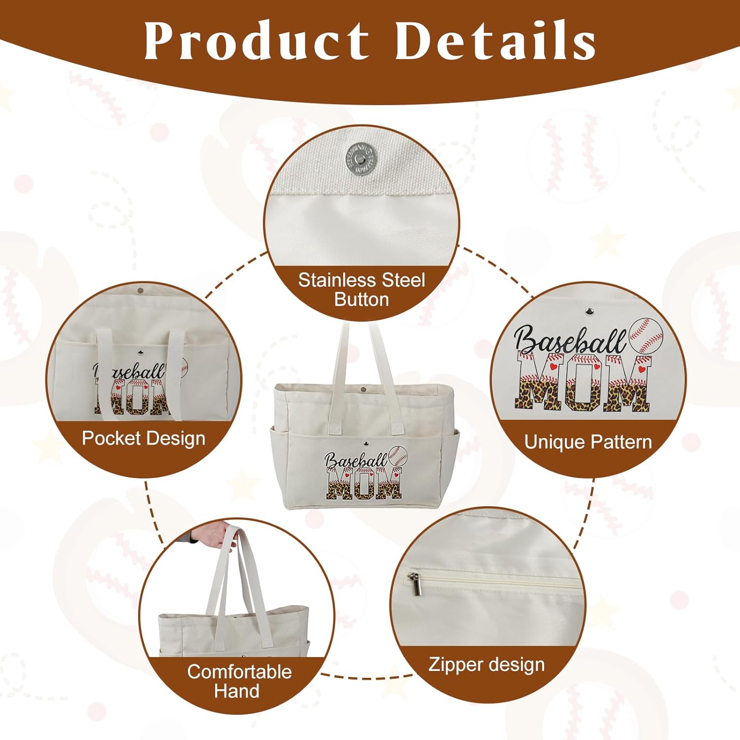 Baseball Mom Tote Bags,XL Baseball Mom Bag with Pockets,Large Capacity Bag for Daily Use,Games,Travel,Gym-Black