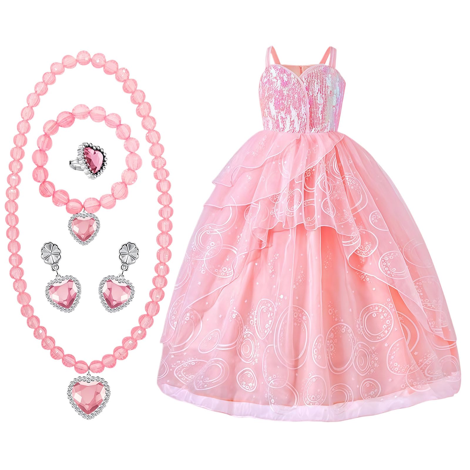 SSKHE Princess Tulle Dress,Costume Kids with Pink Necklace Ring Bracelet Earring,Good Witch Purple Fairy Sequins Dress for Festival Pageant Carnival Halloween (140CM)
