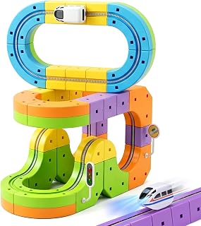 klick Rail Electric Train Set 3D Magic Flexible Race Track for Kids 3 4 5 6 7 8 Years Old, 48 pcs Race Car Track Block with Anti-Gravity, Educational STEM Toy Boys Girls Birthday