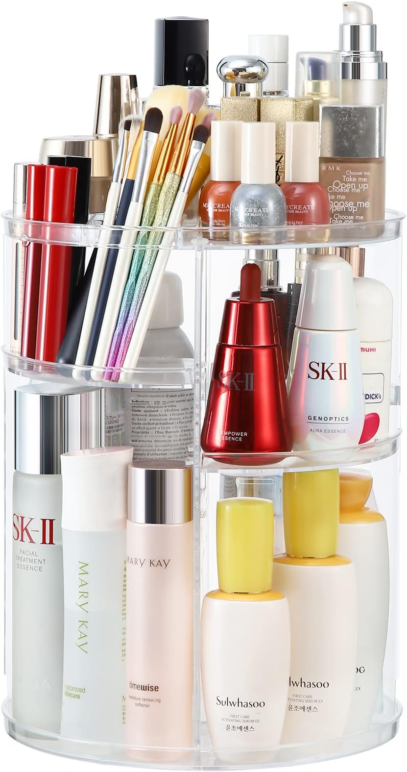 COOLBEARMakeup Organizer,360 Degree Rotating Adjustable Acrylic Cosmetic Storage Display Case with 6 Layers Large Capacity, Fits Creams, Makeup Brushes, Lipsticks and More, Clear Transparent