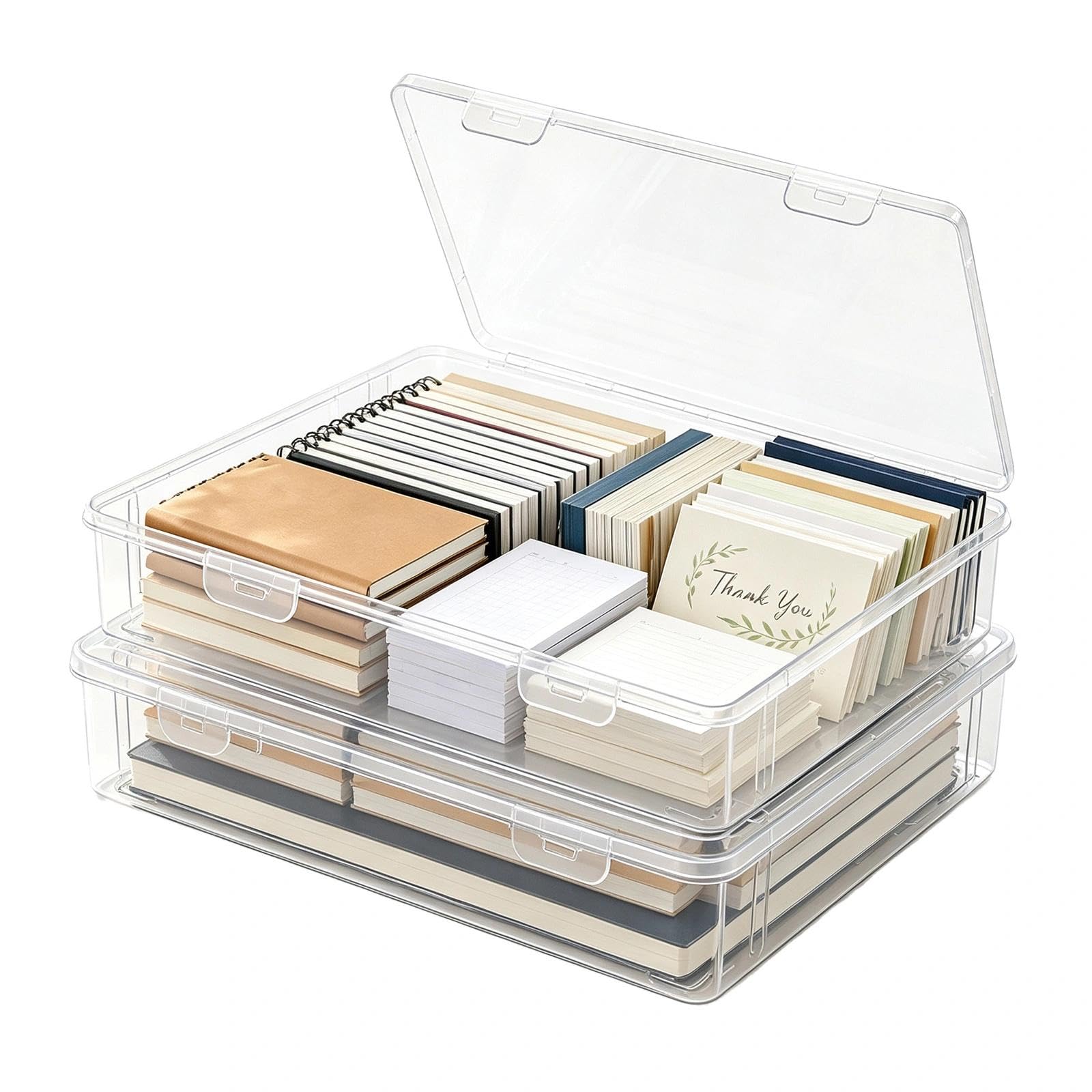 2 Pack A4 Storage Boxes with Lids, 31 X 22 X 5cm Tackable Really Useful Clear File Boxes, A4 Transparent Plastic Storage Box, for Documents, Magazines, Scrapbooks, Photos, Art Supplie