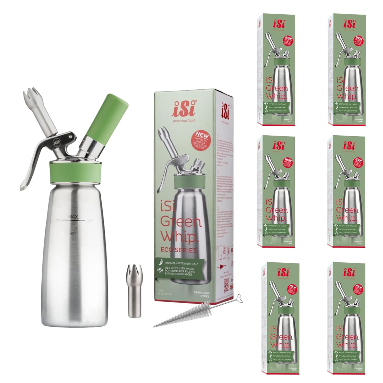 iSi North America Culinary Eco Series Green Whip for Whipped Cream, Foams and Plant-Based Toppings; 1 Pint, Stainless Steel