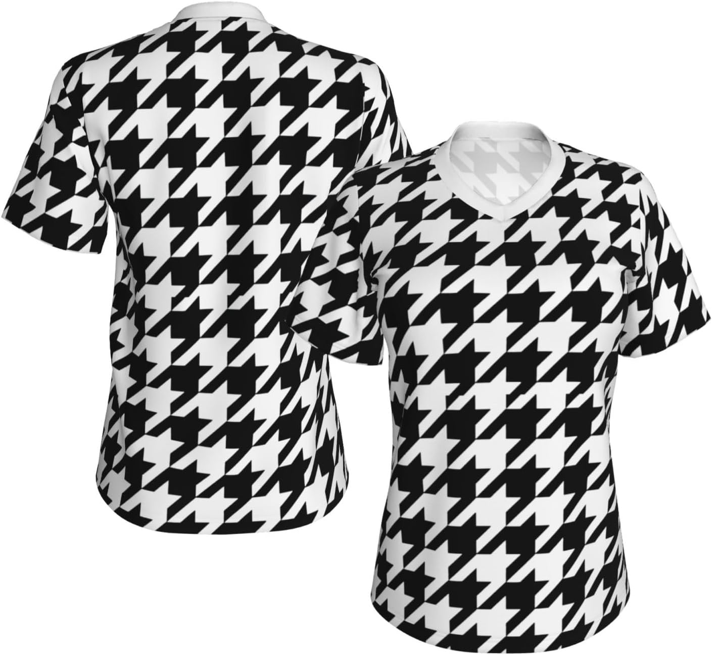 Womens Houndstooth Black Print Short Sleeve V Neck T-Shirts Casual Breathable Tee Basic Summer Tops 2026